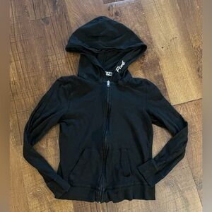 PINK by Victoria’s Secret full zip hoodie black white logo XS extra small